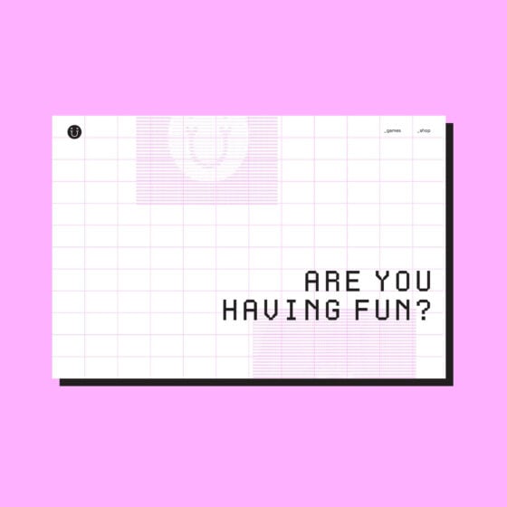 Website with a fun pink grid for a gaming business