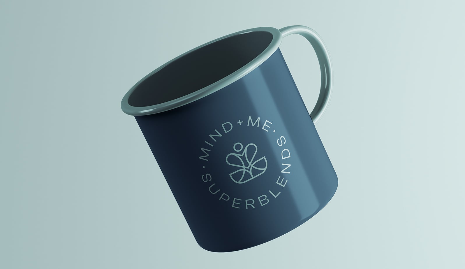 Cup in the air showing a heart and leaf logo in badge form