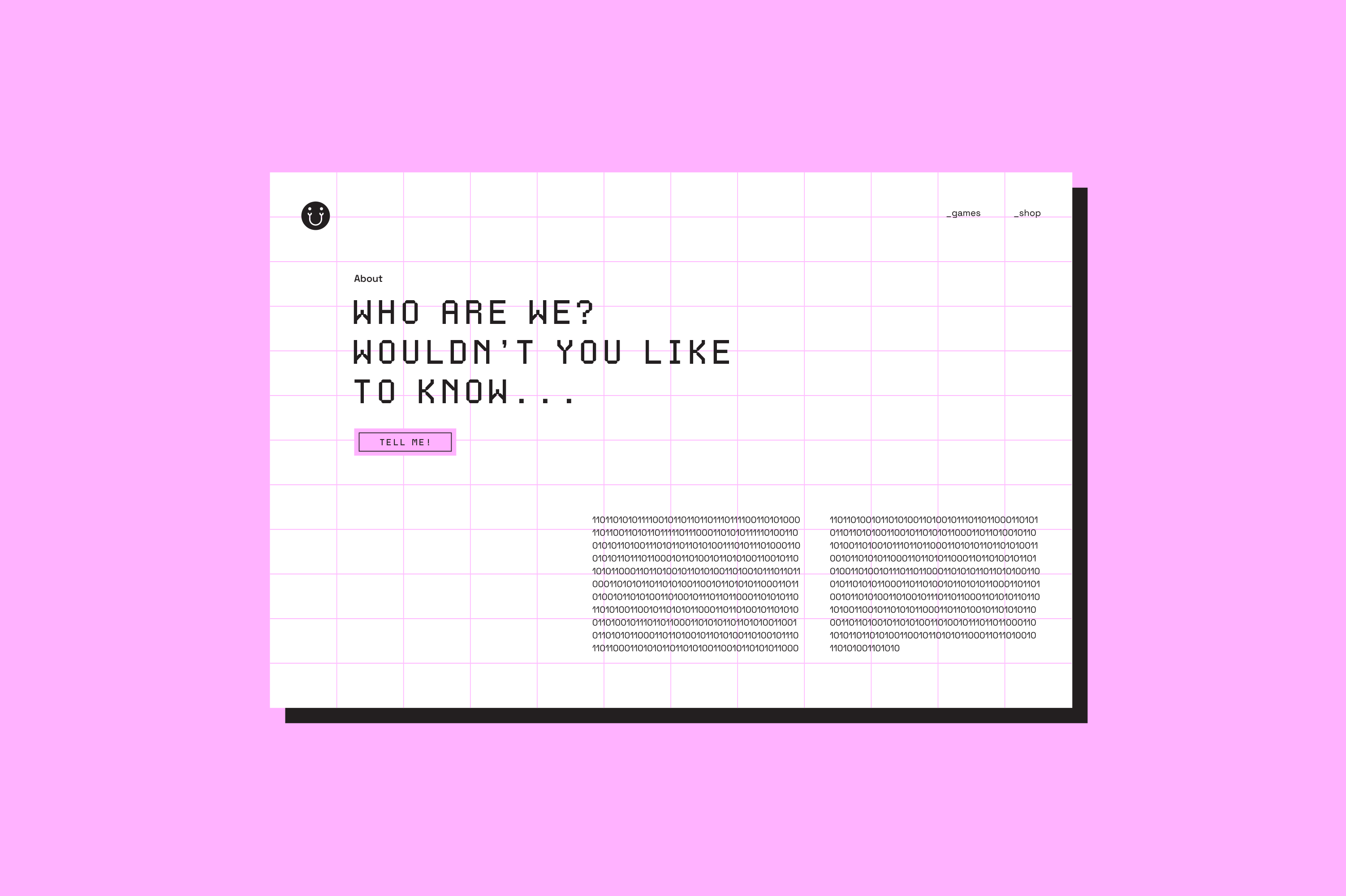 Website with a fun pink grid for a gaming business