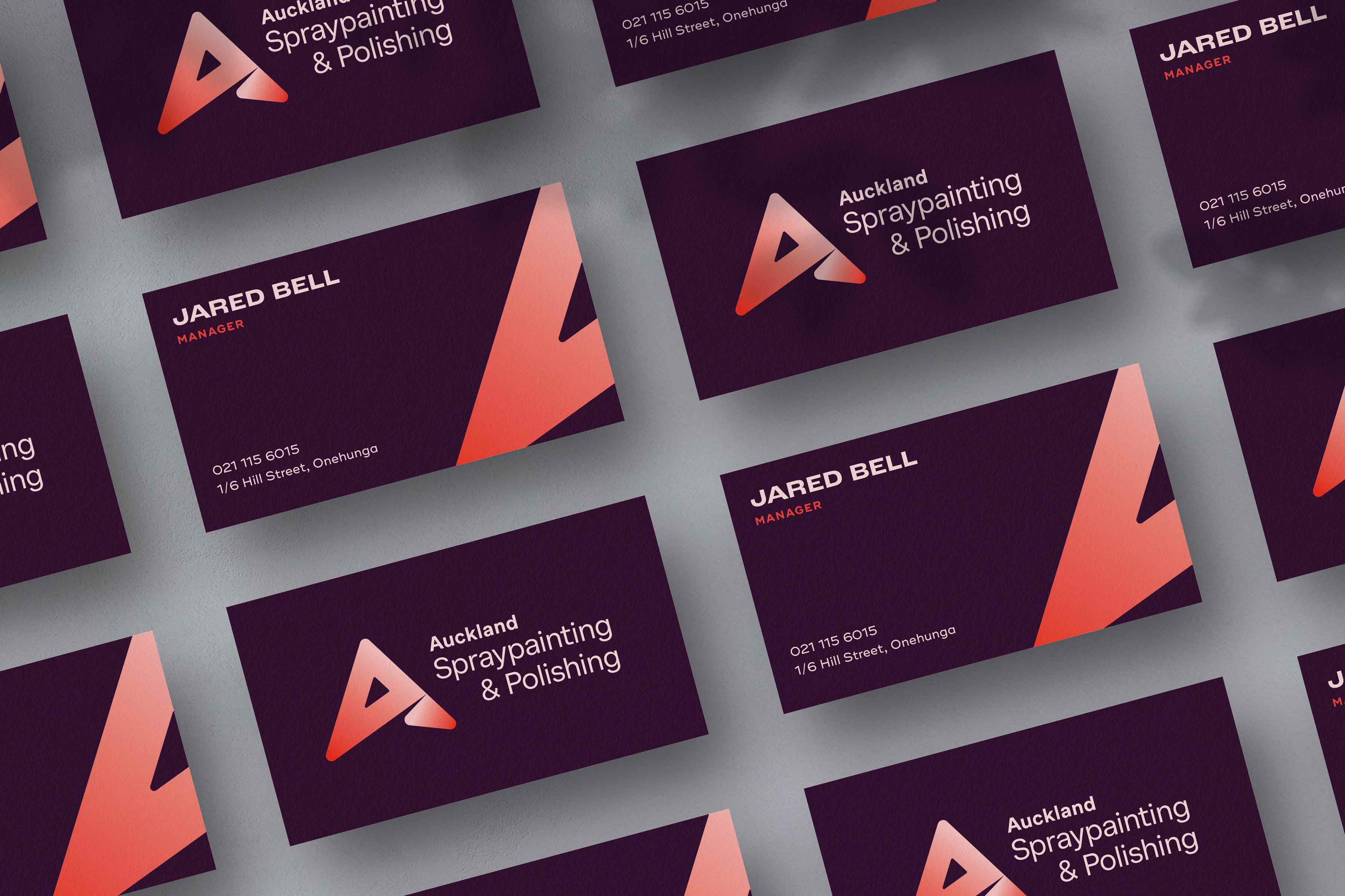 Business cards tiled showing spray painting branding