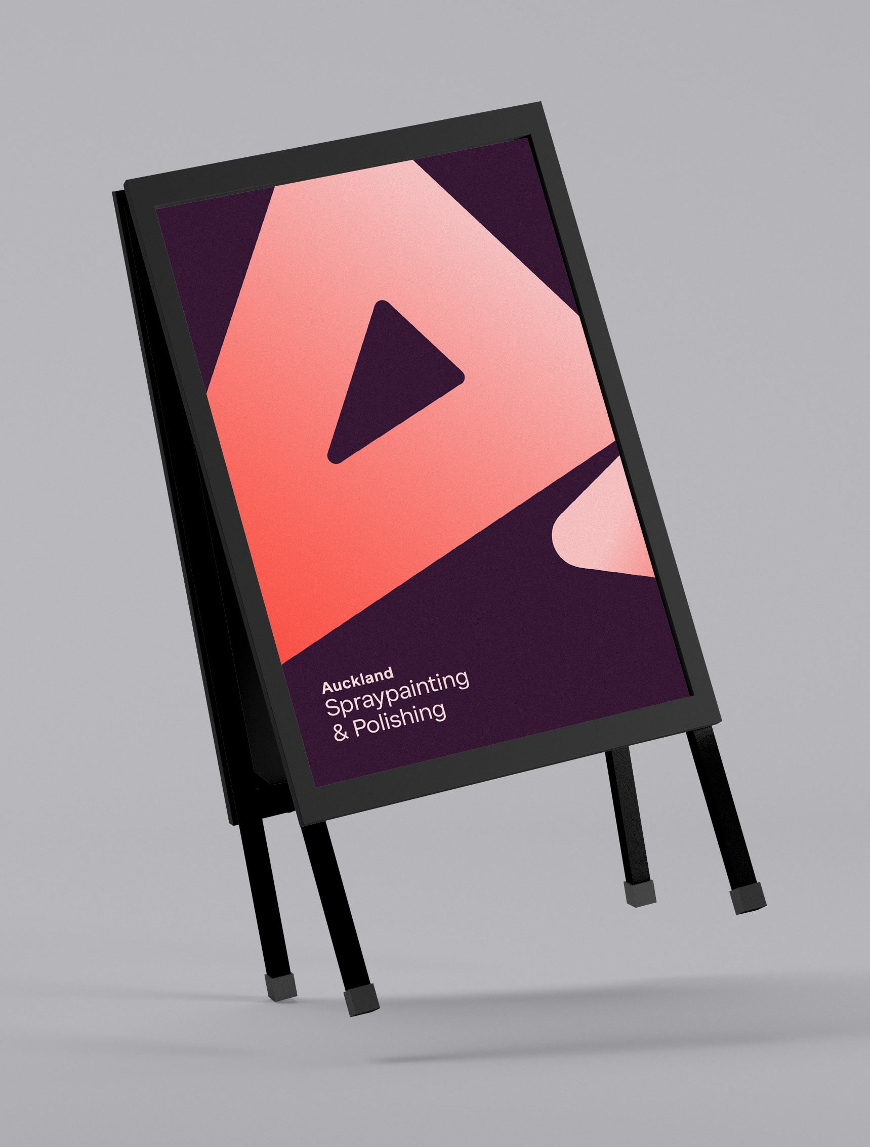 Footpath sign on the side showing a spray painting logo in gradient form