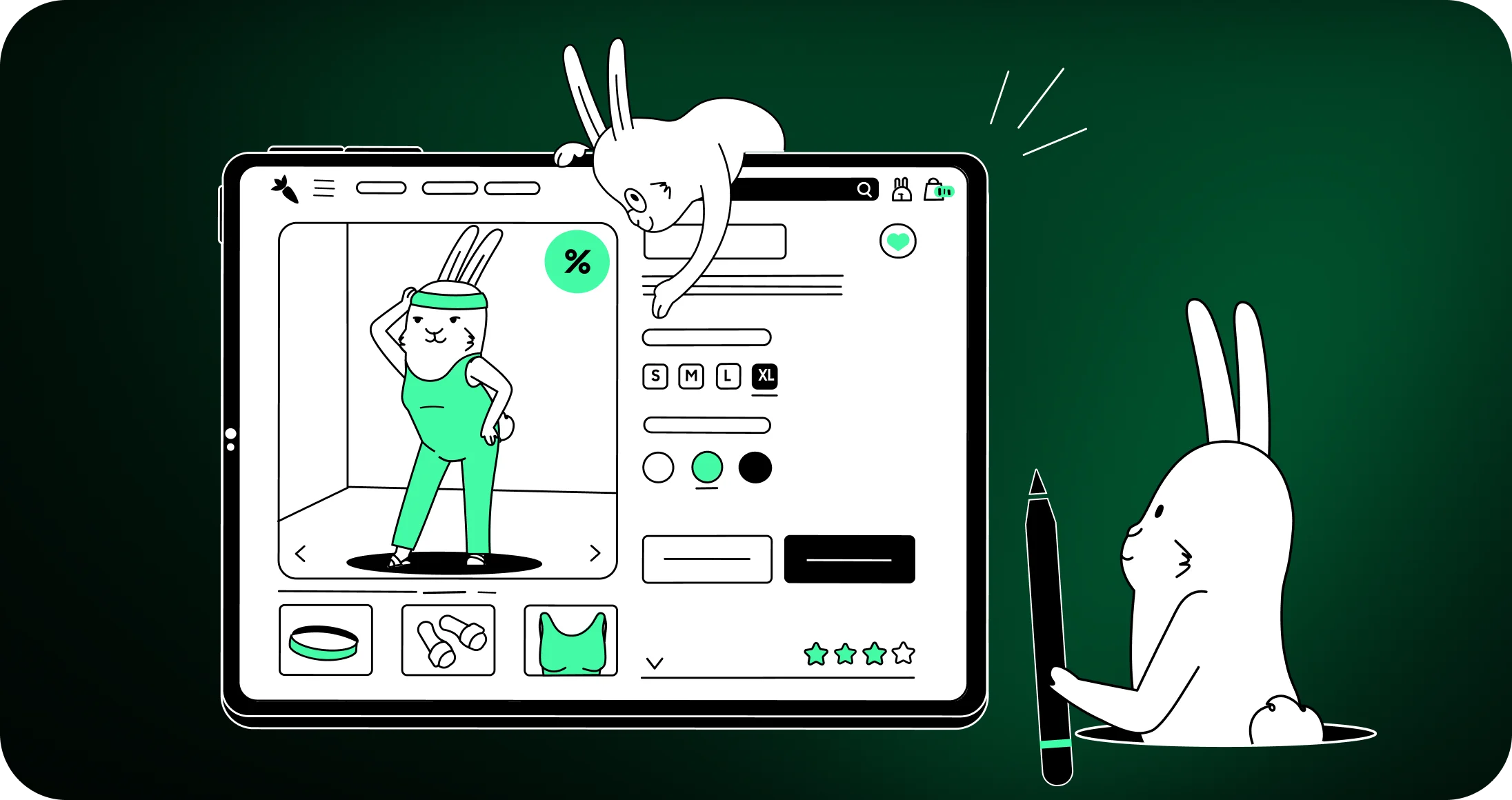 White Rabbit illustration of bunnies working on digital design for clients online website