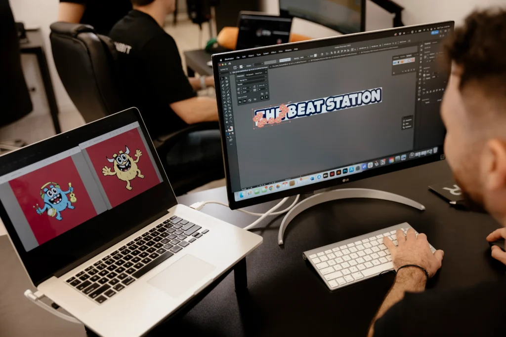 Man designing logo at desk webp
