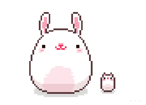 Happy pink and white bunny bouncing up and down