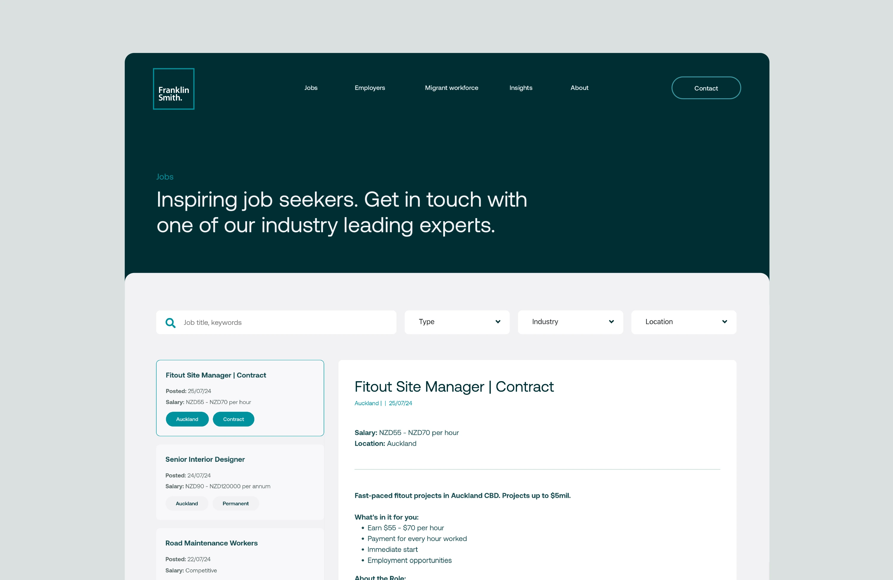 Mockup of web design layout for job recruitment company