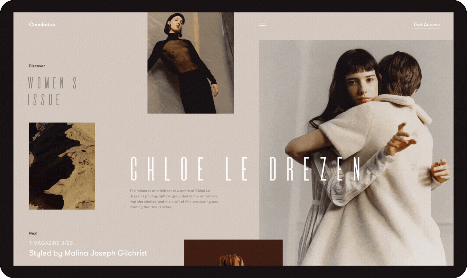 Deconstructed grid website layout example with off-axis composition