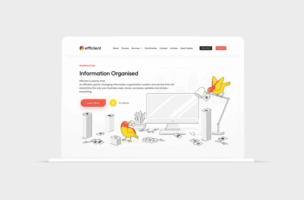 web homepage design for a file management company