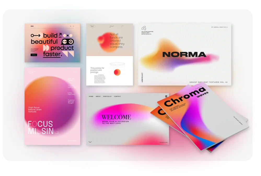 Grainy gradient branding example showing textured colour transitions in 2026 design