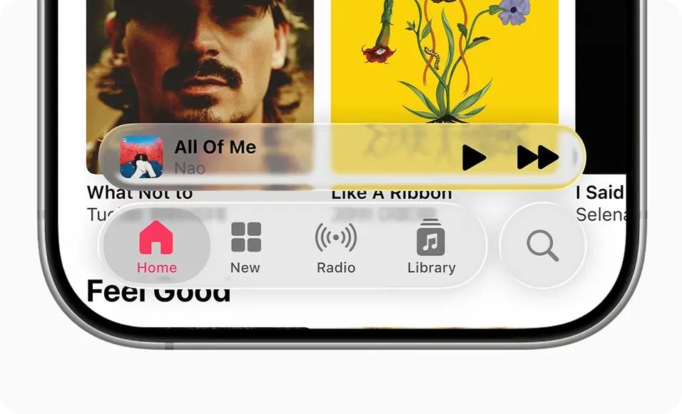 Liquid glass UI design example showing frosted transparency and depth in 2026 website design