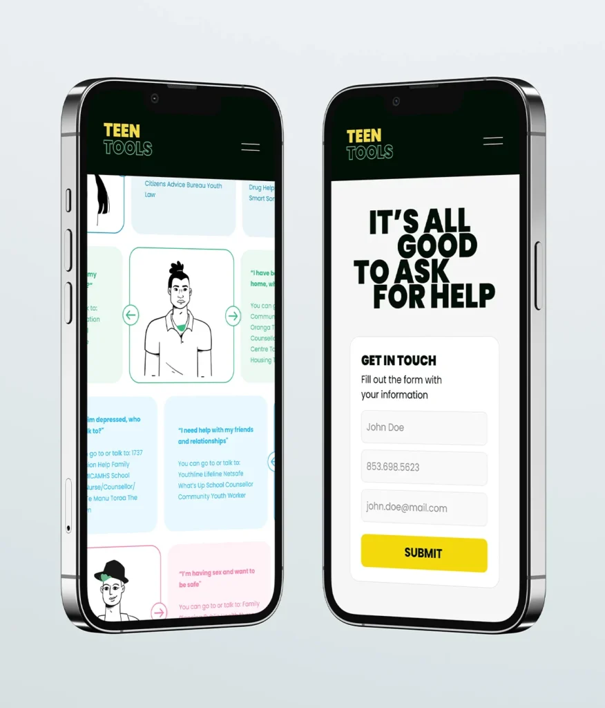 digital mockup on phone of youth support website design