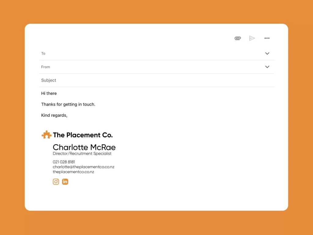 Custom email signature design in new zealand by White Rabbit for client