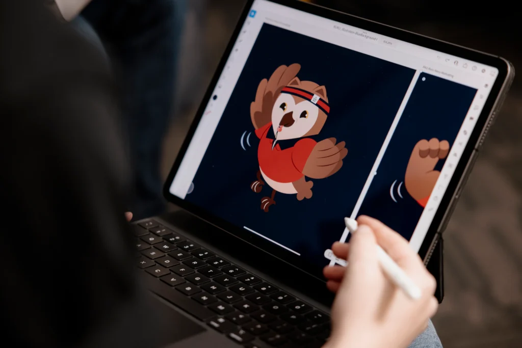 White rabbit team creating mascot illustration for client