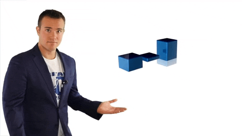 man in business suit showing animation of linear 3d chart rising gif