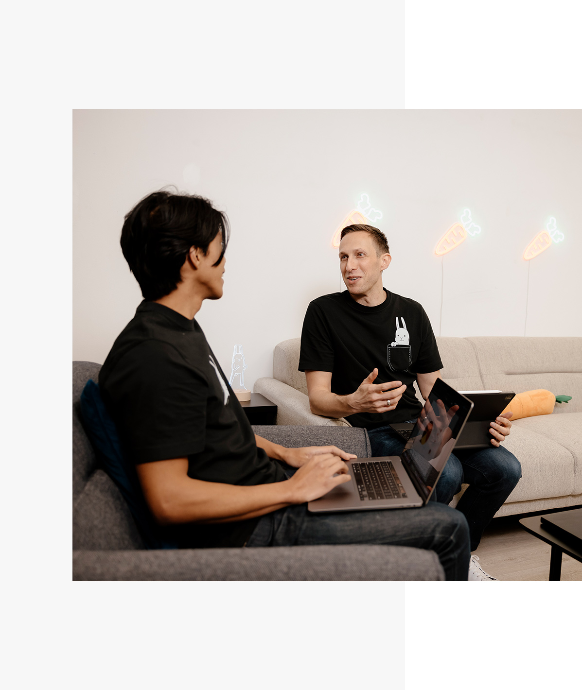 team discussing a logo design project in our newmarket office