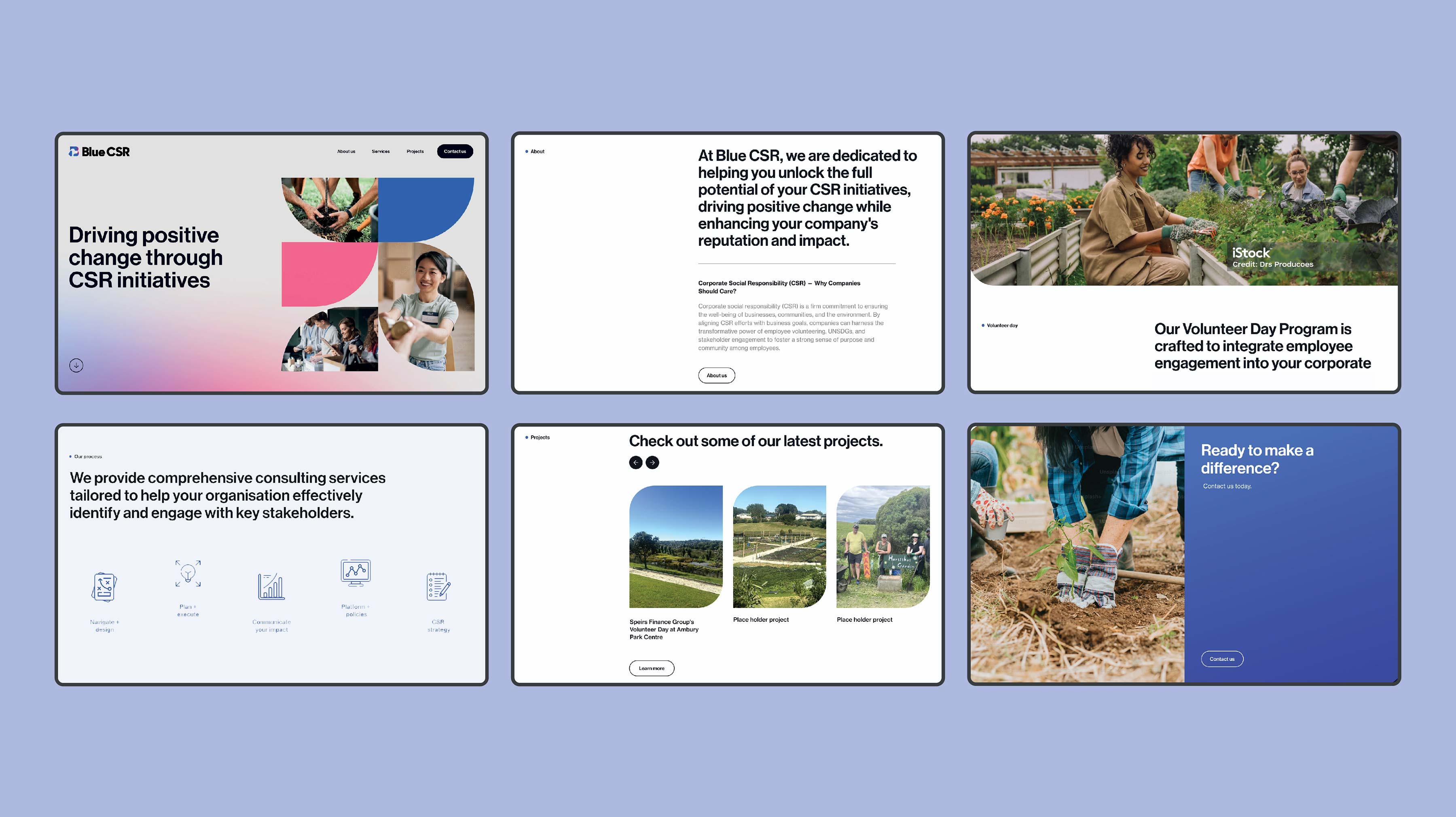 Page design for a modern, sleek website design using clean layouts and geometric shapes, created by White Rabbit